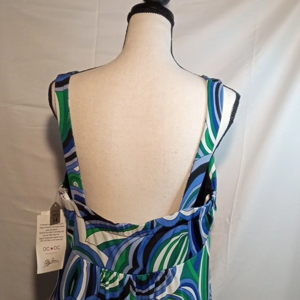 Oleg Cassini Blue and Green Sleeveless Sundress size 14 NWT